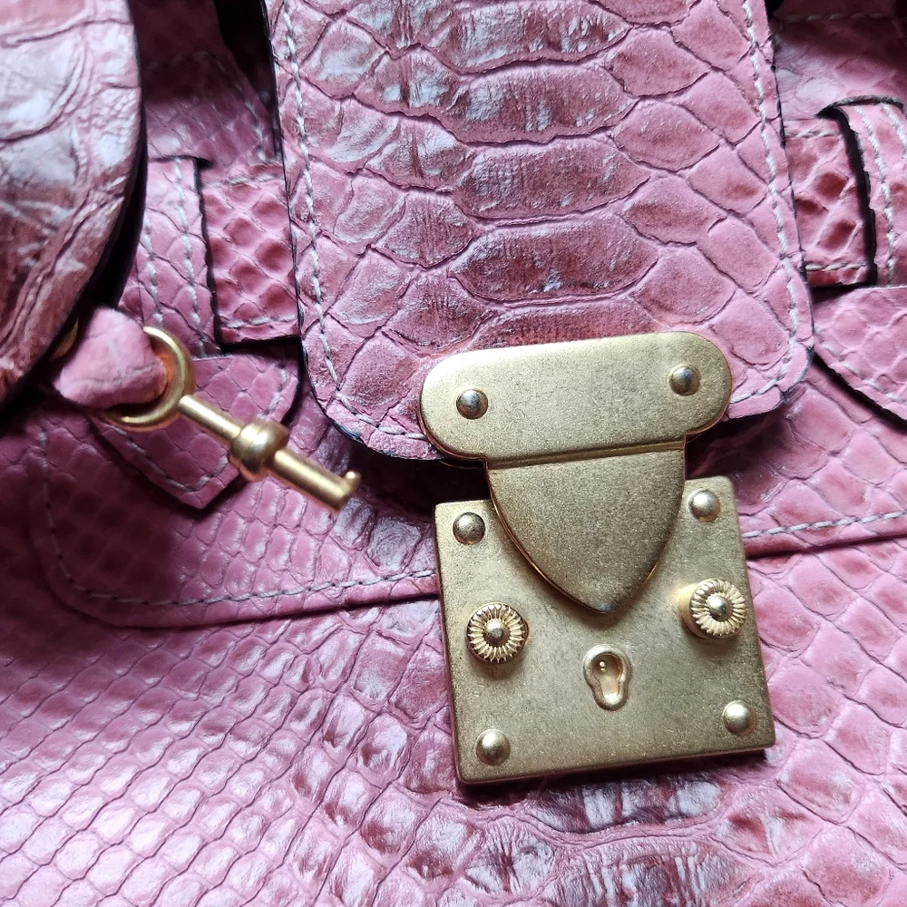 Berberovic Women's Kira Mini Leather Satchel Bag Alligator Pink European Leather